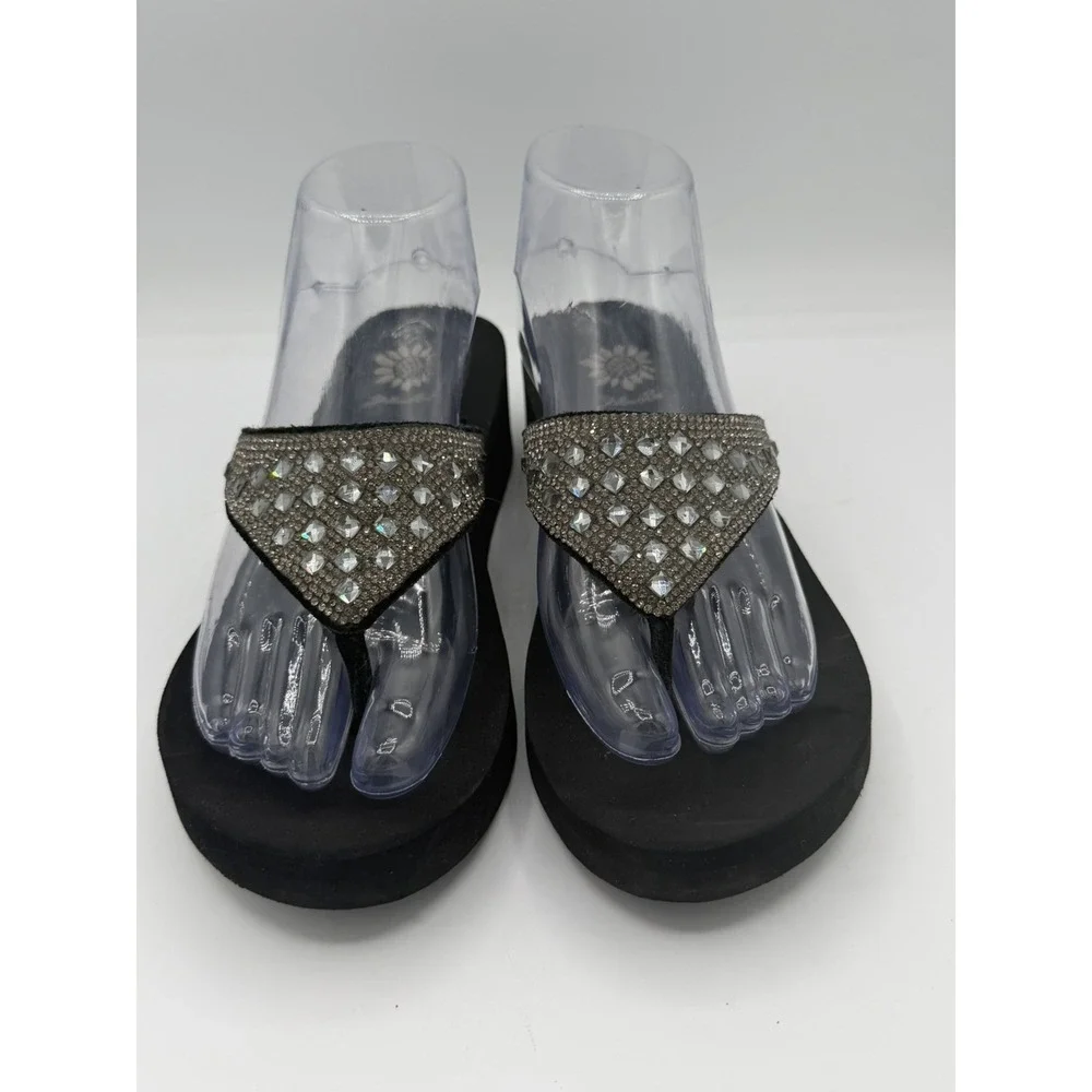 Yellow Box Women's Embellished Rhinestone Sparkle 2" Heel Wedge Sandals Size 7.5 - Picture 2 of 5